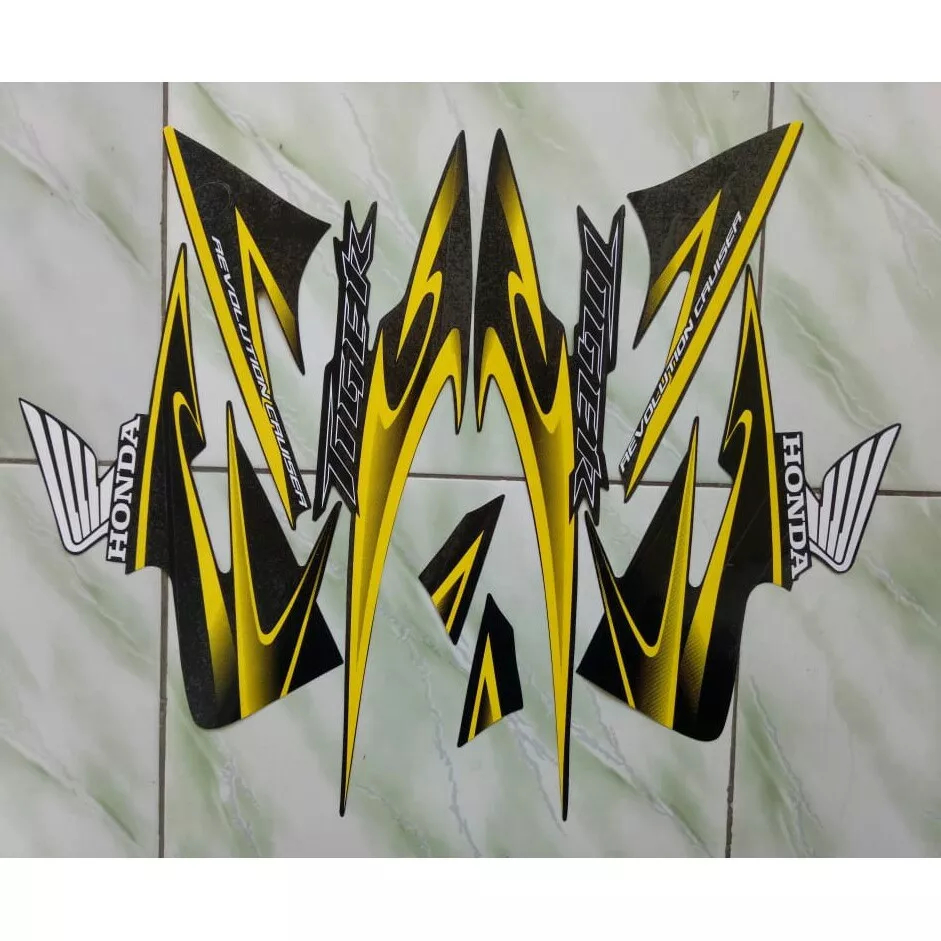 stiker striping honda tiger revo 2013 2014 hitam kuning lis body original