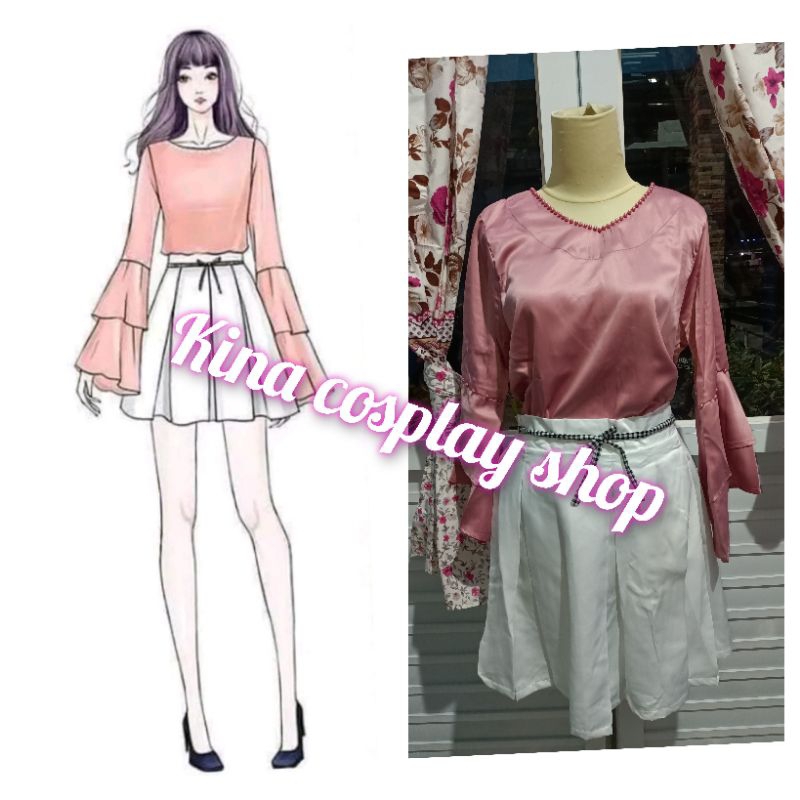 Korean Set/Korean Style set/korean ulzzang style/korean ulzzang Pink and White Velvet Costume
