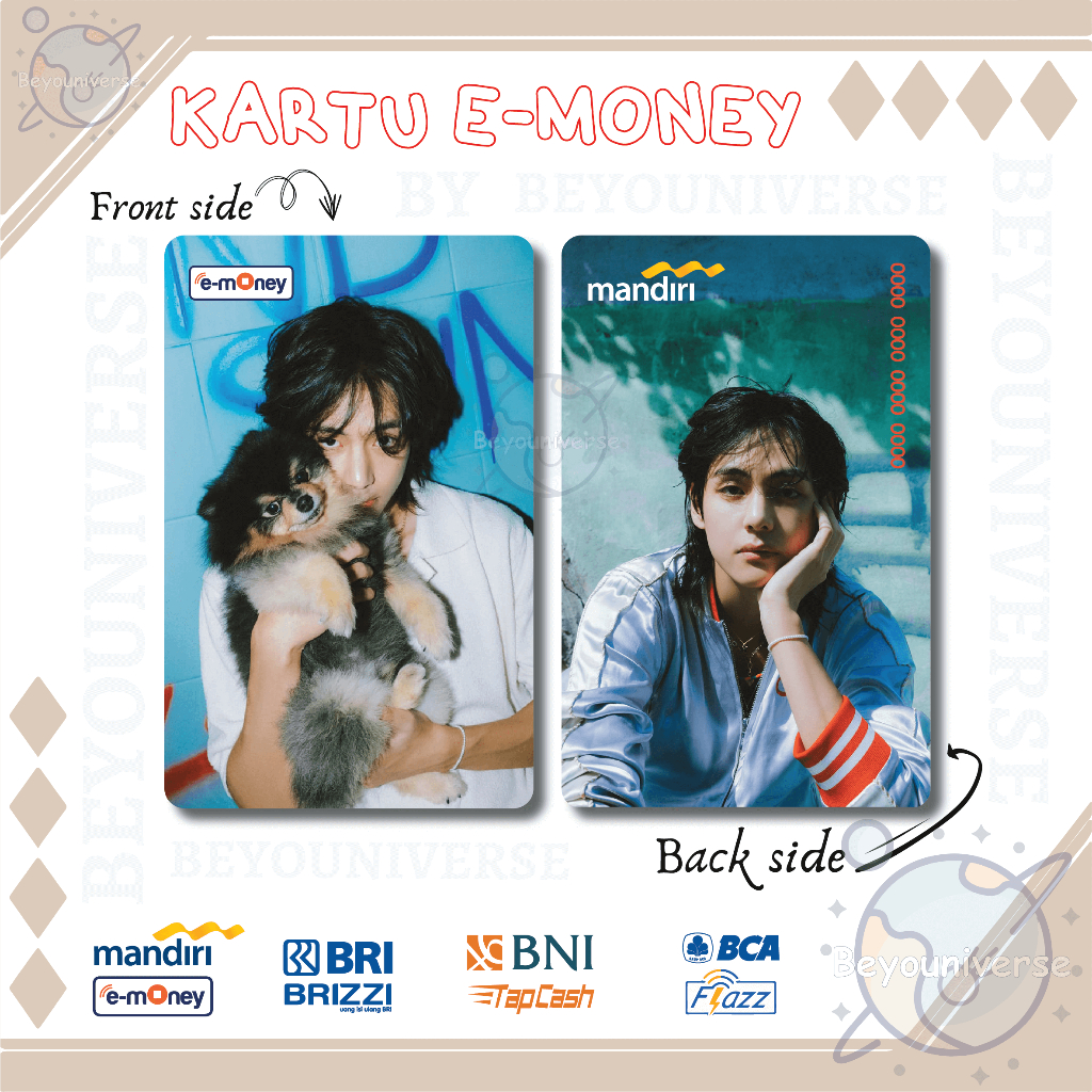Emoney Custom Layover V BTS Taehyung Foto Kartu Flazz gen 2 Mandiri BNI BRI BCA E-toll 2 sisi
