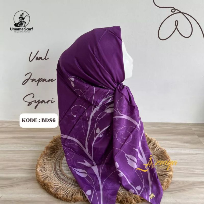 Jilbab Segi Empat Motif warna UNGU Tua Jilbab Voal Syari Premium Syar'i Umama Label Besi Emas warna 