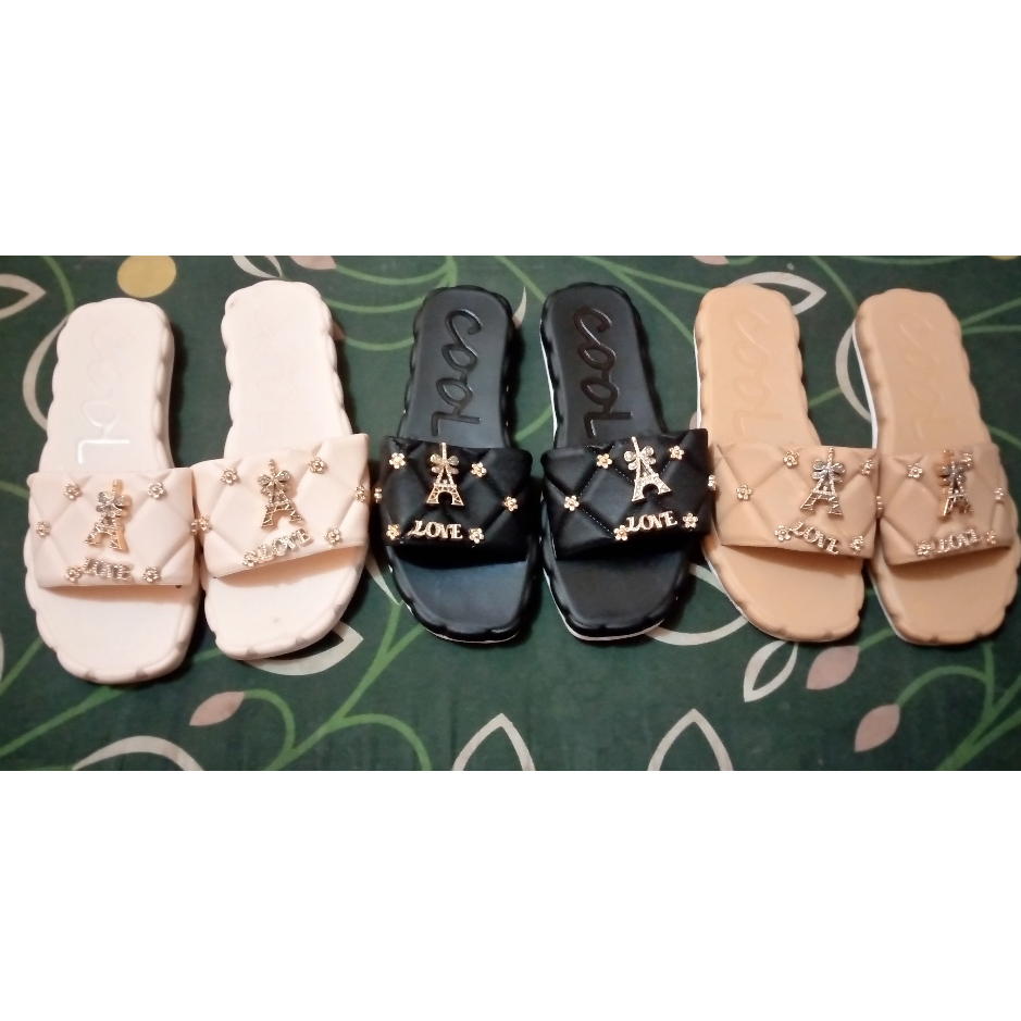 Sandal slide import wanita korea dengan accesories menara eiffel