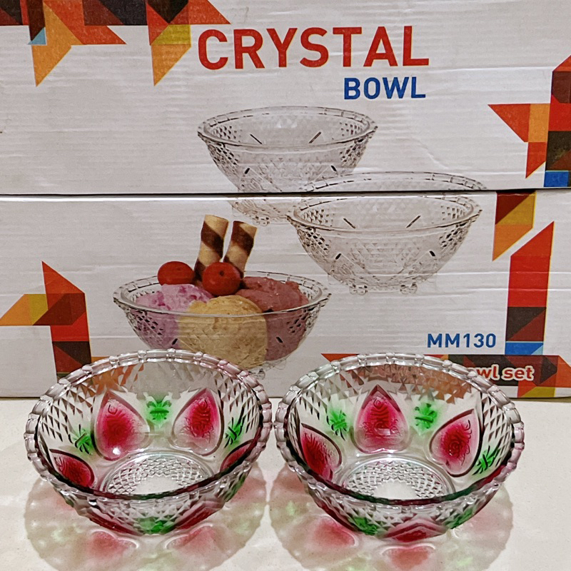 Satu Set Mangkok Kaca Kecil Warna Crystal Dus Kado isi 6pcsi