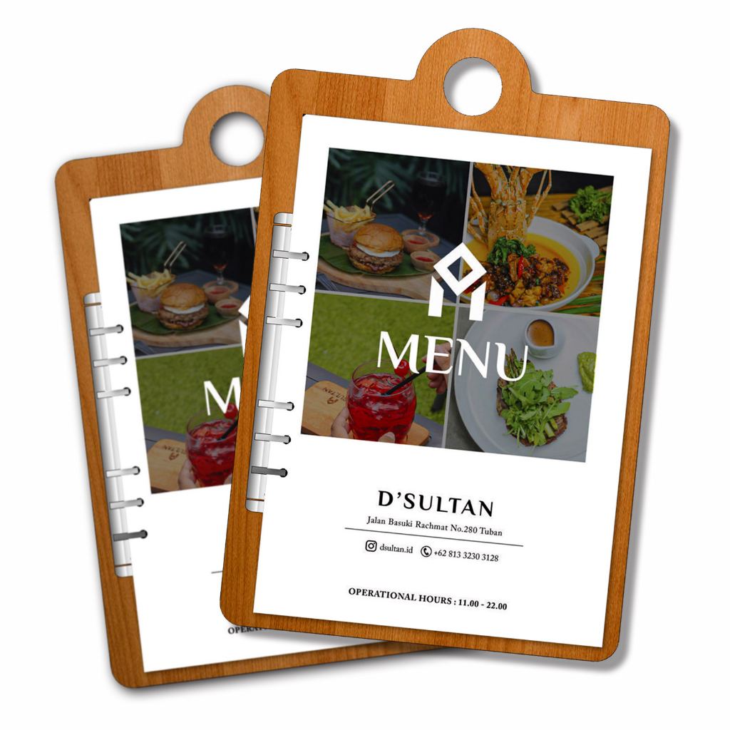

Buku menu kayu jumbo untuk desain A4