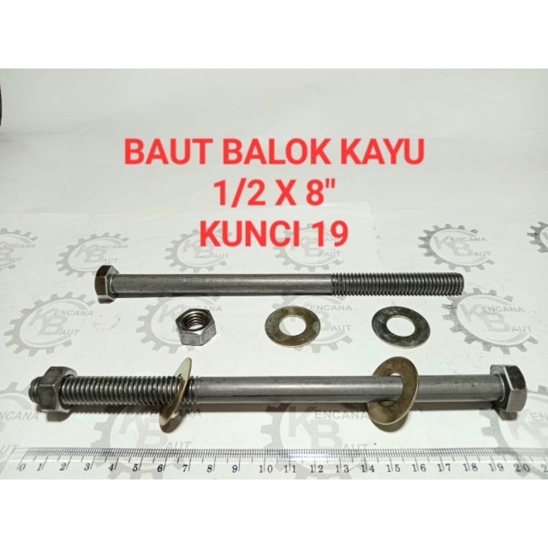 BAUT BALOK KAYU 1/2 X 8" / BAUT BLANDAR / LONG BOLT PANJANG 20 CM KUNCI 19