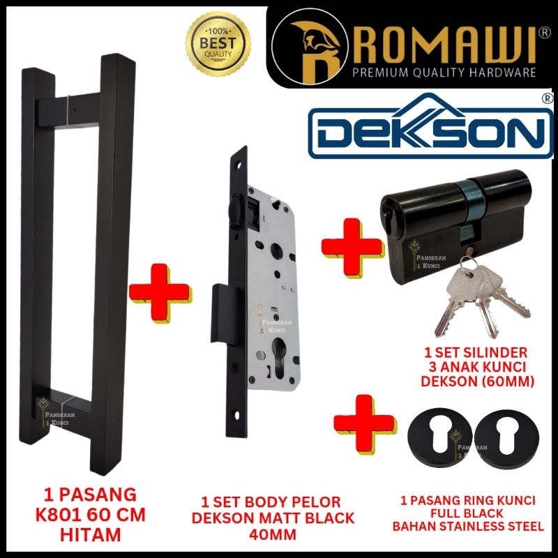 PULL GAGANG HANDLE PINTU KACA KOTAK STAINLESS DEKSON BLACK K801 60cm 1set