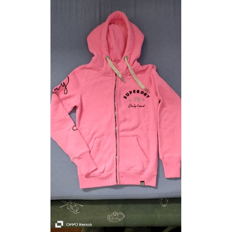 Jaket hoodie Super Dry pink, tebal, keren - preloved