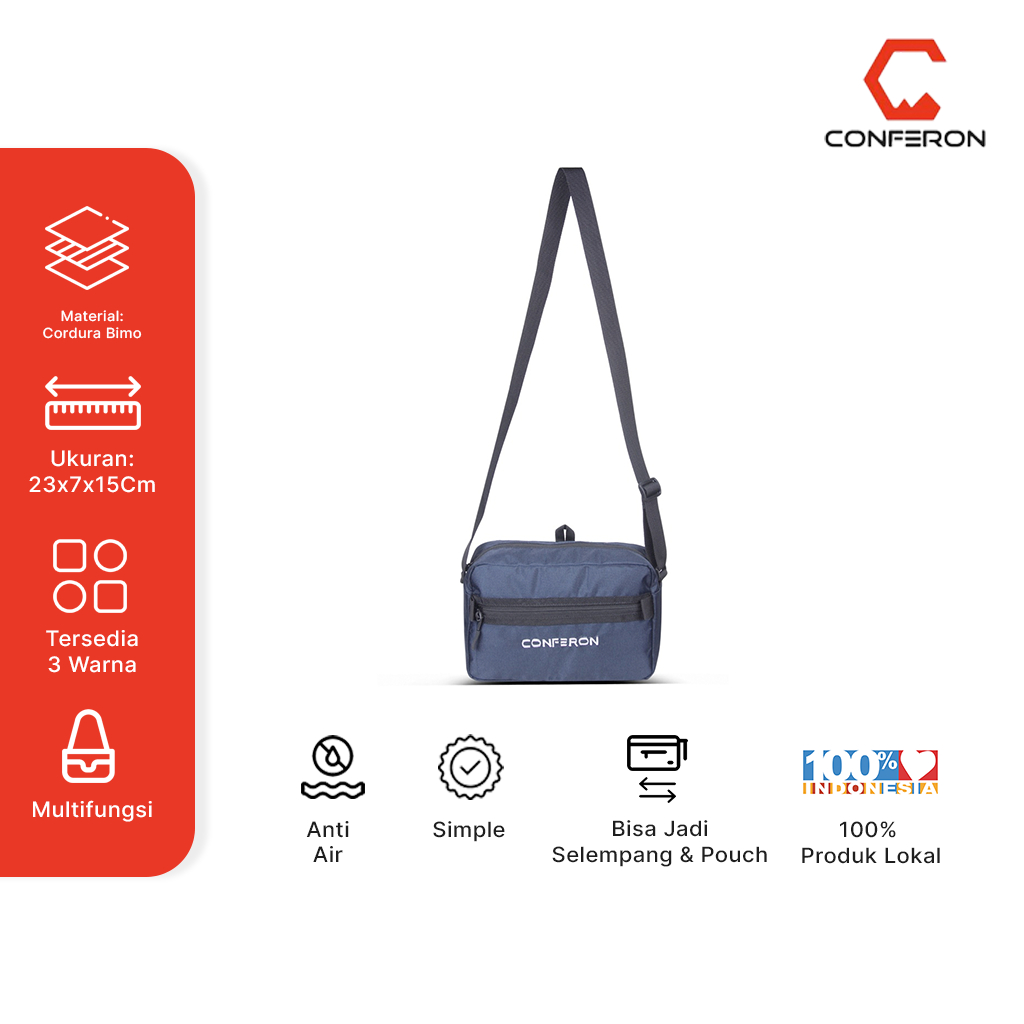 Conferon - Tas Simple Dompet Selempang 04 Bahan Cordura Resleting Warna Hitam Slingbag Untuk Segala 
