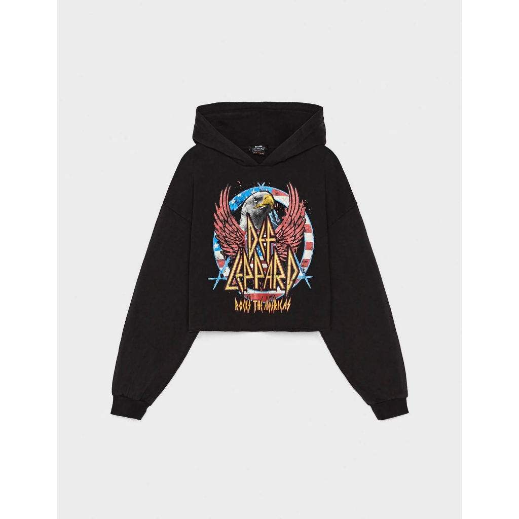 Preloved Hoodie Bershka Def Leppard Oversize Crop