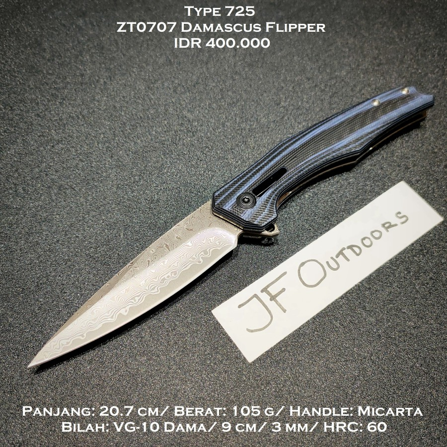 Pisau EDC Camping Outdoor ZT0707 Damascus Flipper