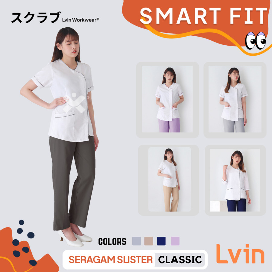 Baju Seragam Suster Lvin New Classic Putih / Seragam Suster Lengan Pendek / seragam klinik oka / ser