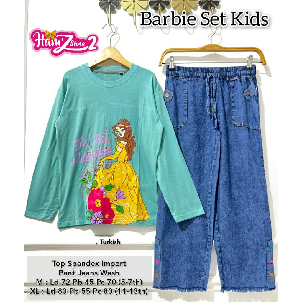 Set Barbie Blouse Atasan Celana Setelan Baju Anak Dress Maxy Remaja Kids Baby Girl Busana Maxi Jeans