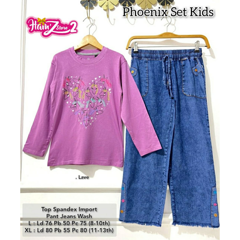 Set Phoenix Blouse Atasan Celana Setelan Baju Anak Dress Maxy Remaja Kids Baby Girl Busana Maxi Jean