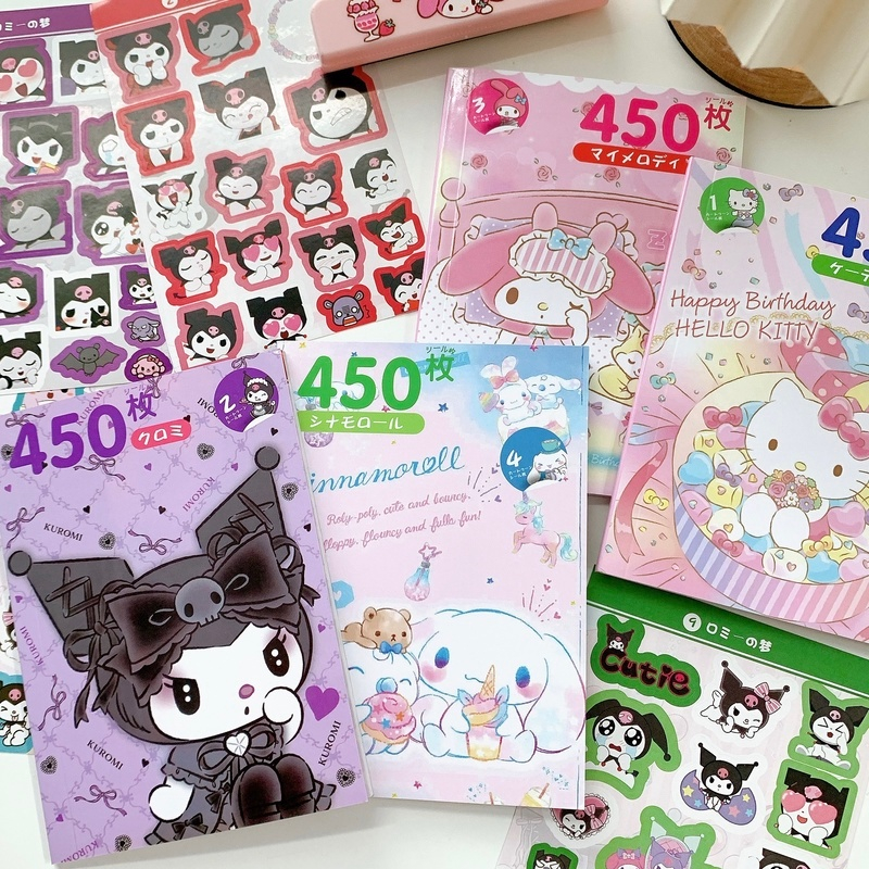 

450Pcs Sanrio Scrapbook Buku Stiker Kuromi Melody Kartun Lucu 16 Lembar Stiker DIY Jurnal Diary Dekorasi