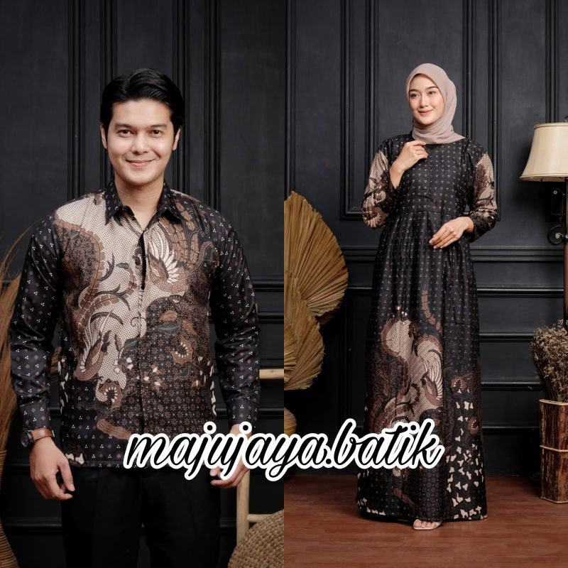 Harga Pisah - Batik Couple - Baju Batik Couple Kemeja Panjang Gamis Maxi Tali Samping Motif Cicakrowo