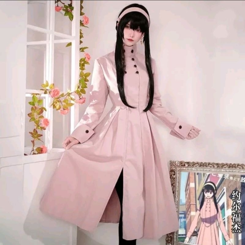 FULLSET COSPLAY Yor Forger Spy X Familly pink dress DENGAN WIG