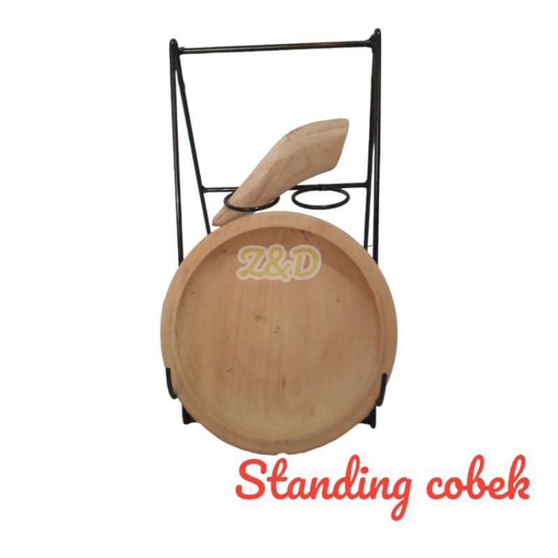 Tempat Penyimpanan Cobek 1 set/Dudukan Cobek/Standing Cobek Bahan Besi/Cobek Kayu+ulekan/Dudukan cob