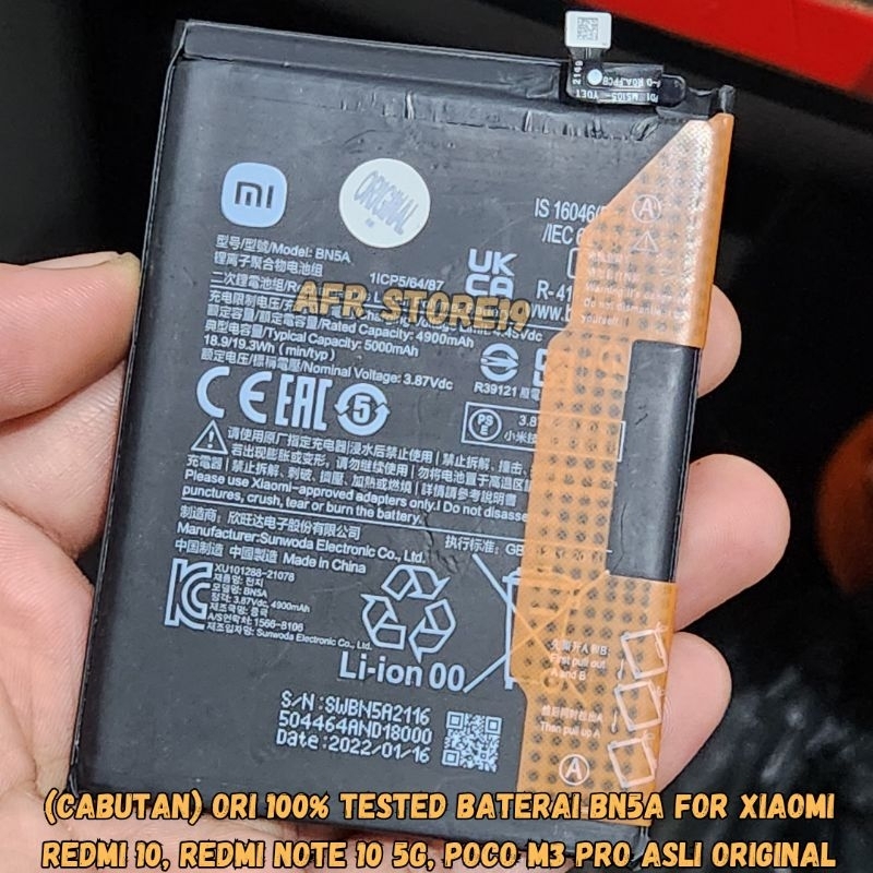 (Cabutan) Ori 100% Tested Battery Baterai Xiaomi Redmi 10 / Redmi Note 10 5G / Poco M3 Pro BN5A Asli
