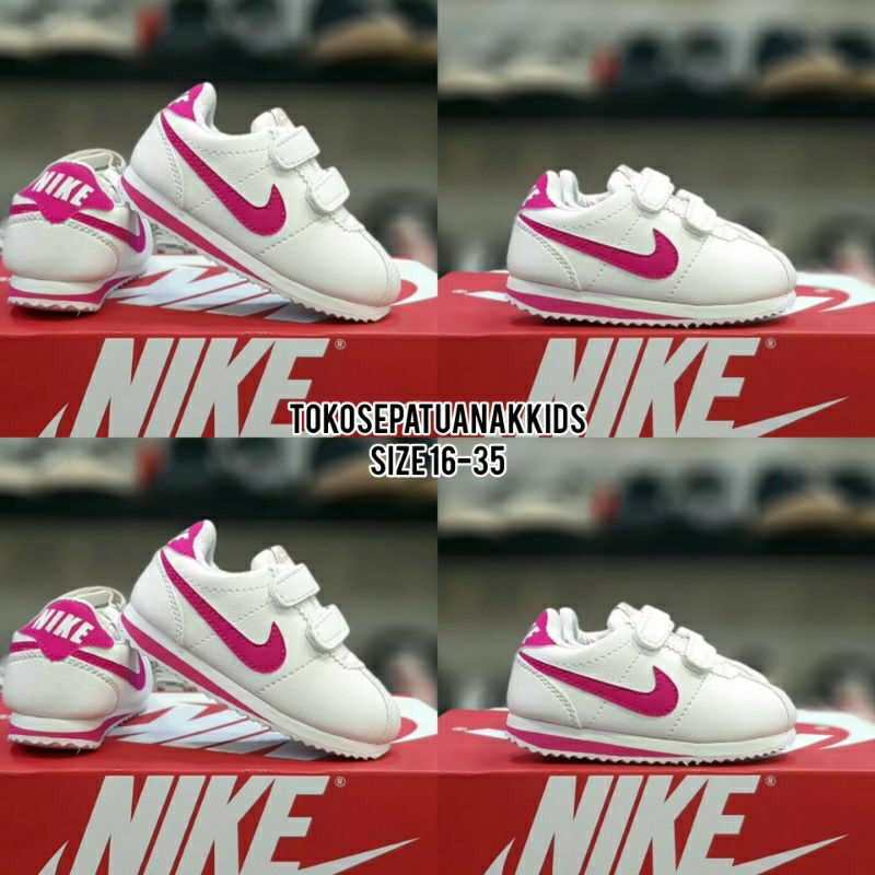 SEPATU ANAK BAYI PEREMPUAN PUTIH LITS PINK SNEAKERS ANAK NIKE CORTES MODEL VELCRO