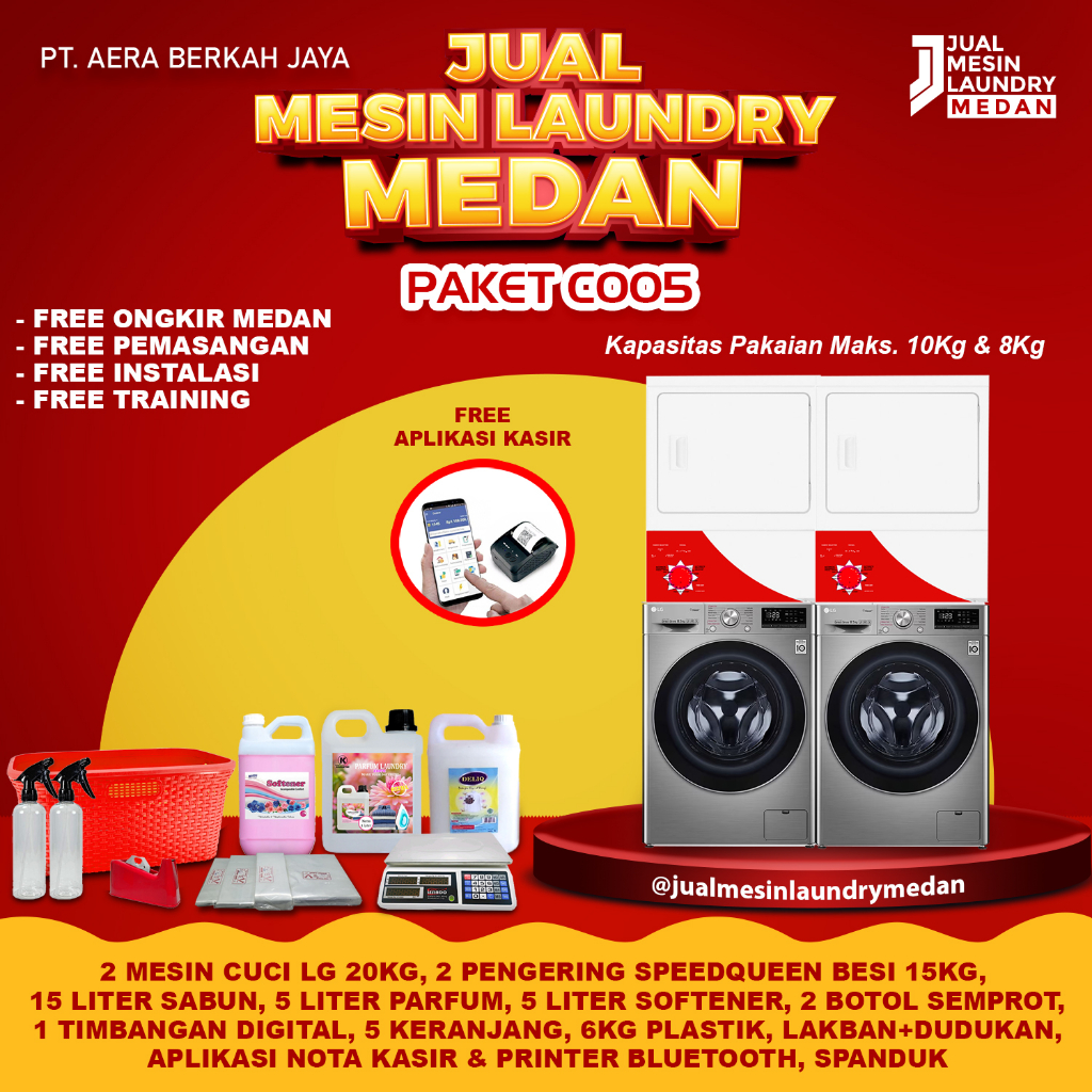 Paket Usaha Laundry Sumatra Washer LG 20Kg + Dryer Speedqueen Besi 15Kg 2 Set C005