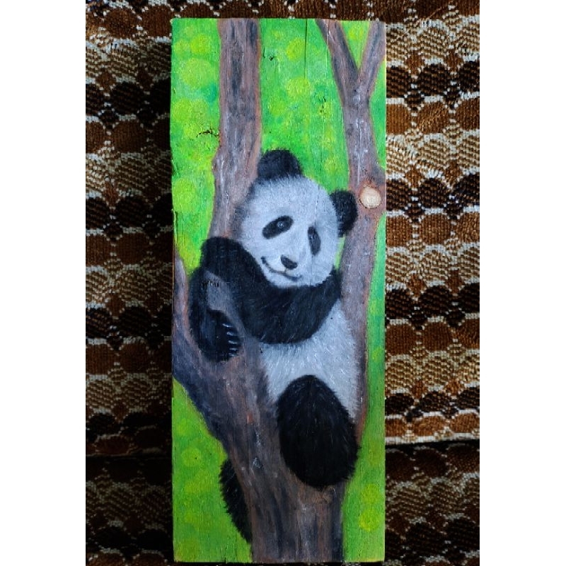 lukisan papan, lukisan kayu, lukisan panda, lukisan lucu