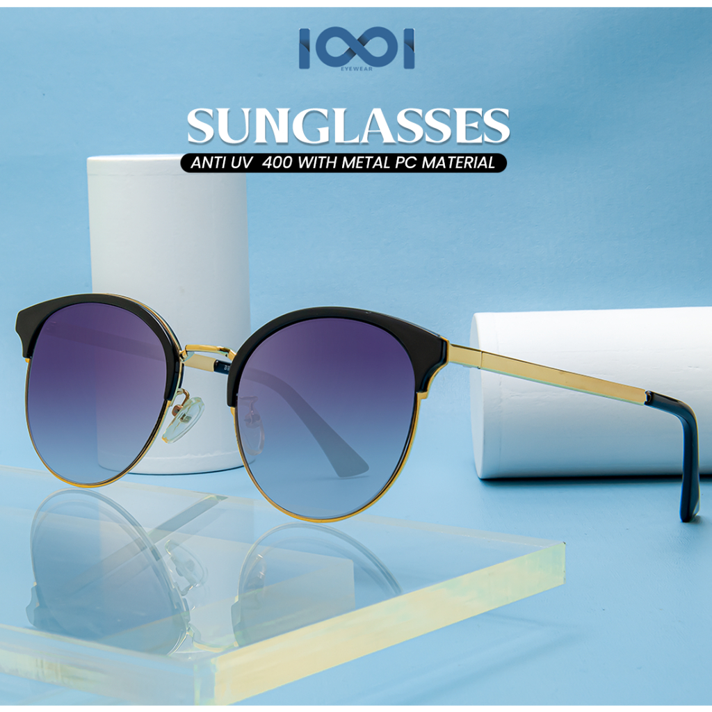 IOOI Eyewear -  Kacamata Hitam Bulat Classy Sunglasses Bahan PC Anti Silau UV400 Pria Wanita 80492