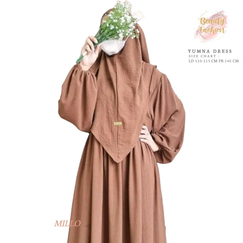 QLH Gamis Syar'i Set Khimar YUMNA Dress JUMBO Busui Friendly