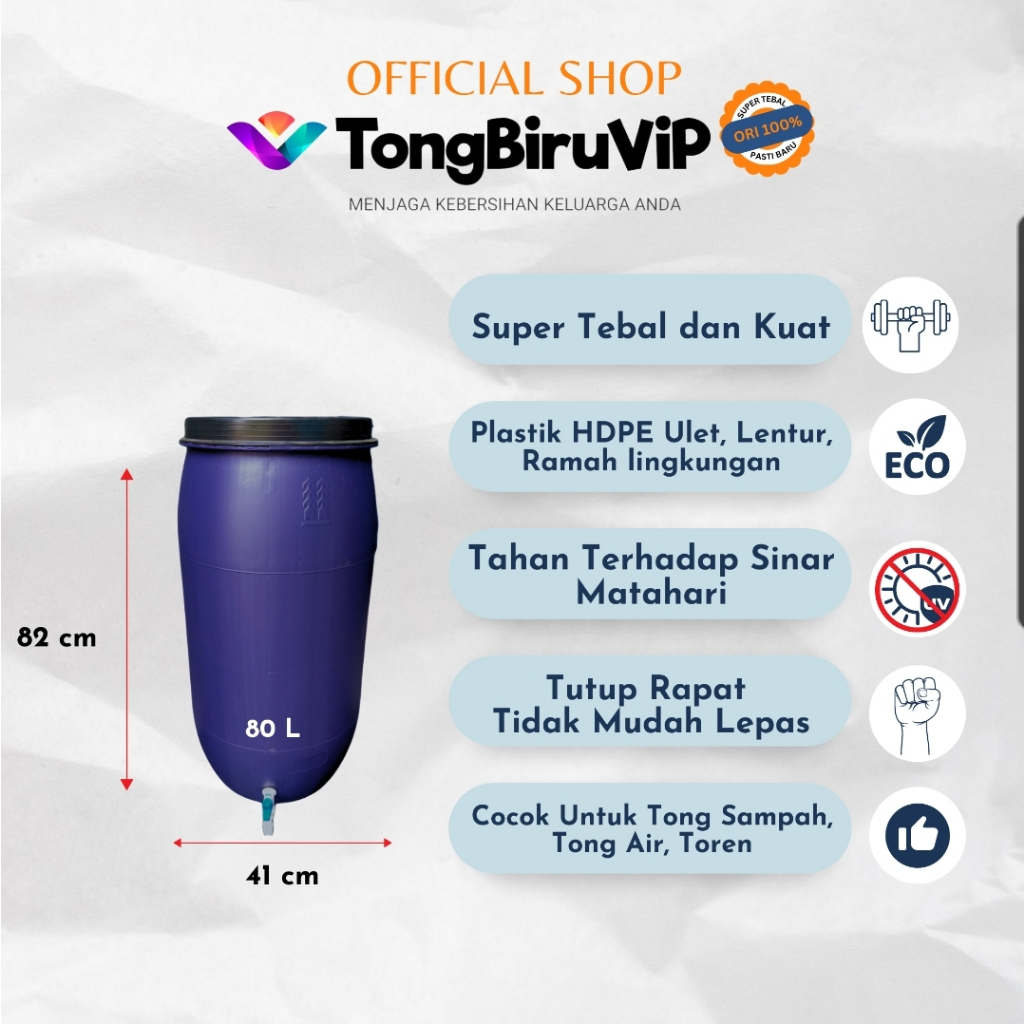 gengsilegi89 - tong air plastik biru 80 liter + tutup seal kran super tebal kuat
