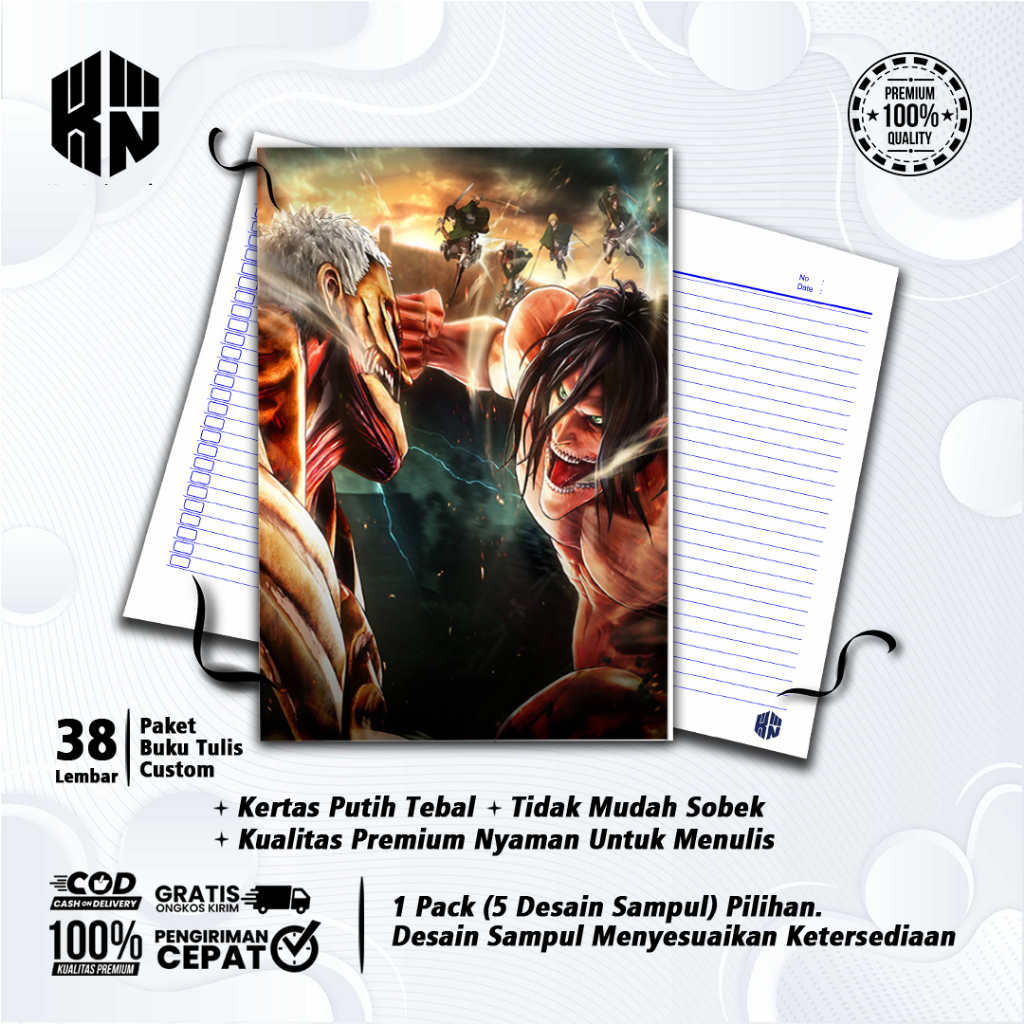 

Buku Tulis Sekolah Custom Tema ATTACK ON TITAN 1 Bergaris 38 Lembar 1 Pak Isi 5 Buku/ Buku Tulis Anime/ Buku Aesthetic/ Buku Catatan