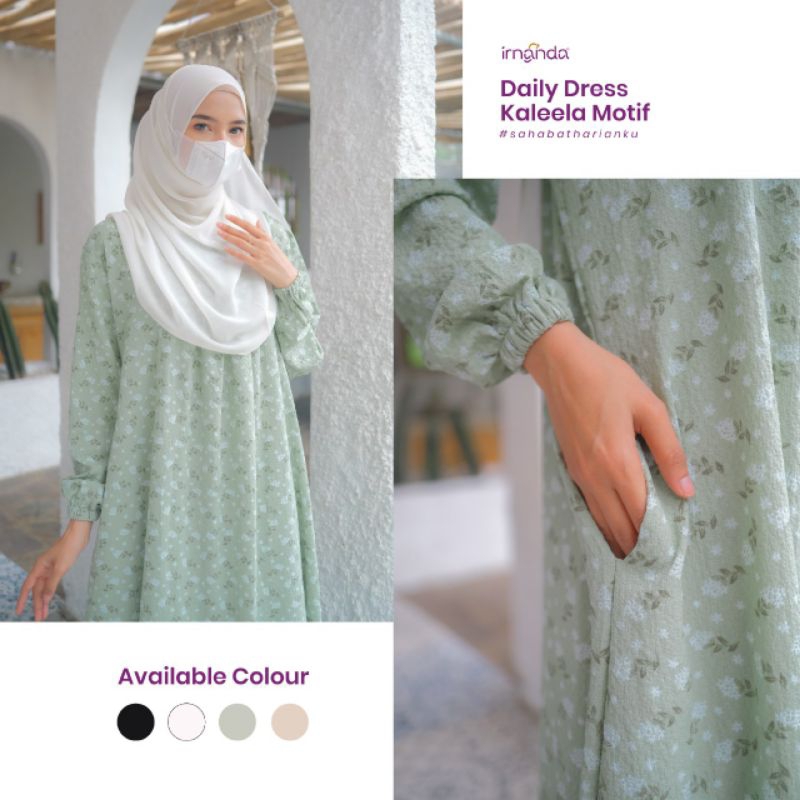 GAMIS KALEELA  (DRESS KATUN  SYARI) BY IRNANDA // GAMIS CRINKLE MOTIF BUNGA // GAMIS CRINKLE BASIC P