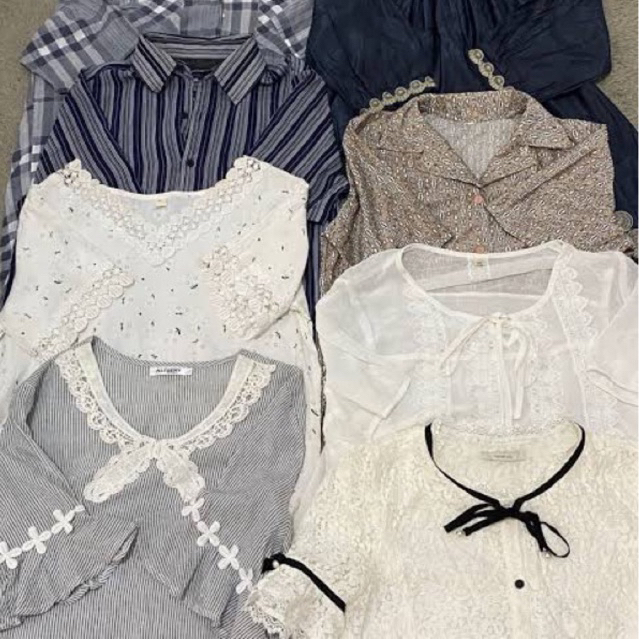 Blouse Shirt Kemeja Baju Atasan Lengan Panjang Preloved Pl Korea Cewek Wanita Vintage Katun Sifon Fl