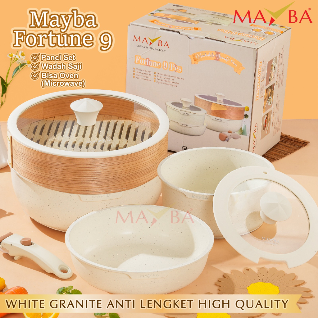 PANCI SET Populer Fortune 9 pcs Healthy White granit serbaguna - KUKUSAN BAMBO - GAGANG BISA DILEPAS