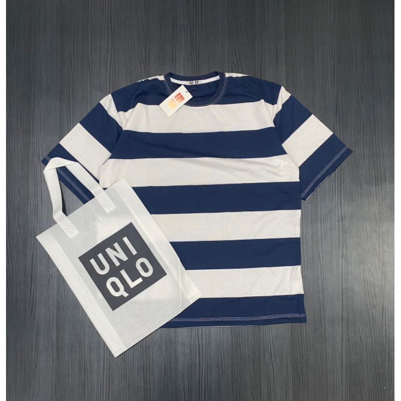 KAOS UNIQLO BLUE WHITE SALUR HIGH QUALITY CASUAL HYPE FASHION PRIA