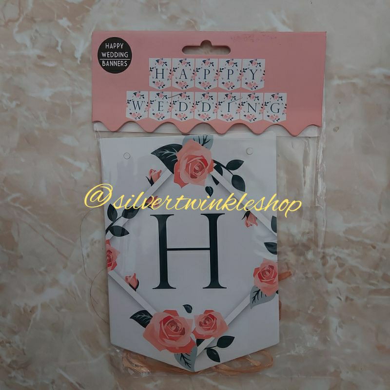 Banner happy wedding baner bunting flag decoration party dekorasi tali bendera hiasan pesta ulang ta