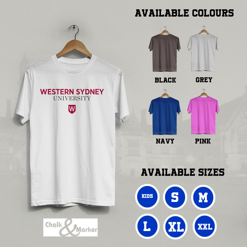 Basic/18 Kaos Campus Western Sydney University WSU Australia Logo T-shirt Anak dan Dewasa