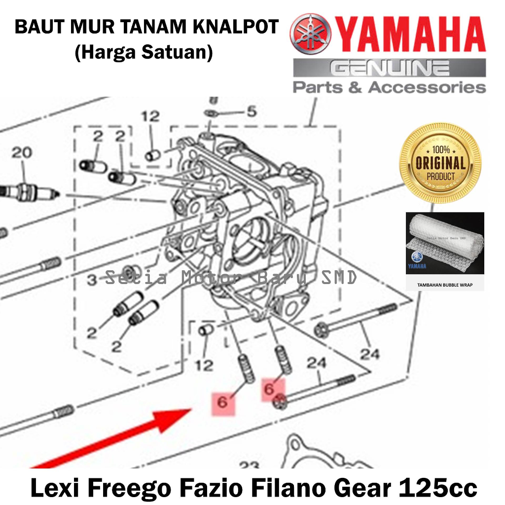 Baut Mur Tanam Knalpot Lexi Freego Fazio Filano Gear 125 Asli Original Yamaha