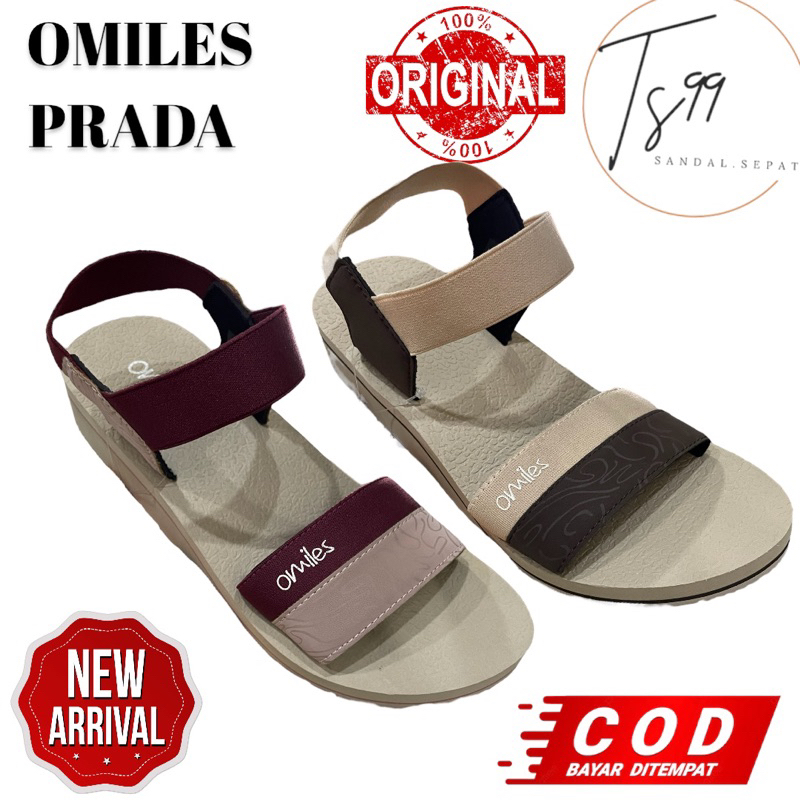 Sandal Omiles Prada Maroon Beige Sandal Wanita GUNUNG Sandal Casual