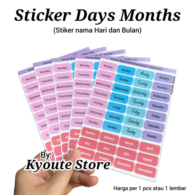 

Sticker Sheet Nama-Nama Hari dan Bulan Kyoute Days Months English A6 Decorative Colorful Planner Scrapbook