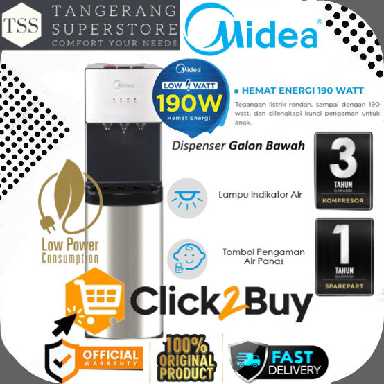 MIDEA DISPENSER GALON BAWAH YL1566S YL-1566S YL 1566 SUPER LOW WATT COMPRESOR COOLING BOTTOM LOADING