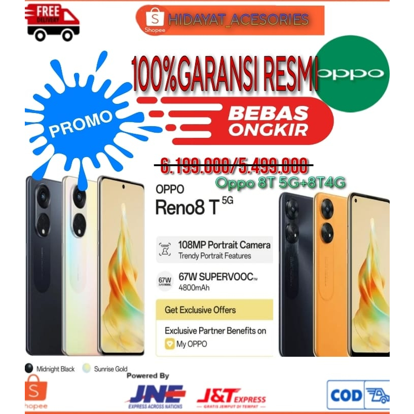 [PROMO]OPPO RENO 8T 5G 8/256GB 8/128GB ( +8GB EXTENSION RAM ) OPPO RENO8T 4G 8GB/ 256GB/GARANSI RESM