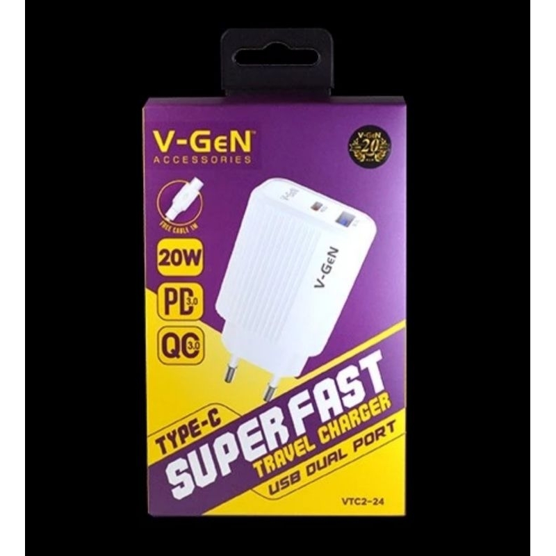 charger vgen vtc2-24 / charger 2usb power delivery v-gen vtc2-24