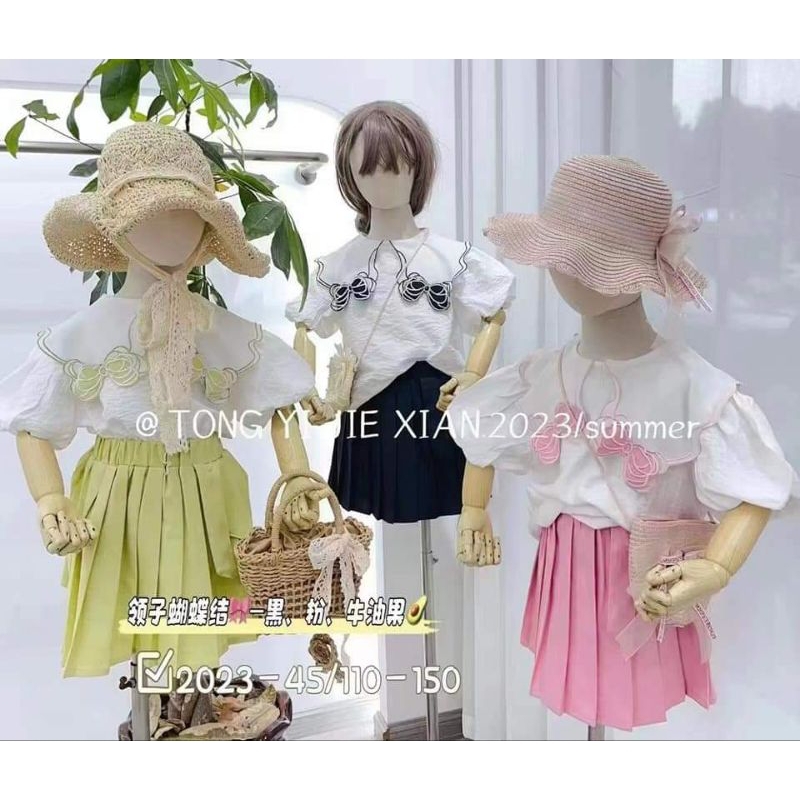 Setelan Rok celana + Blouse Anak Perempuan Vintage Korean Style