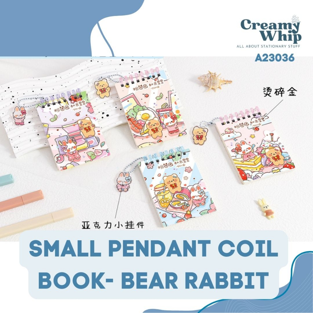 

Cutie Bear and Rabbit Small Pendant Coil Book - Buku Catatan Buku Tulis dengan Gantungan Lucu