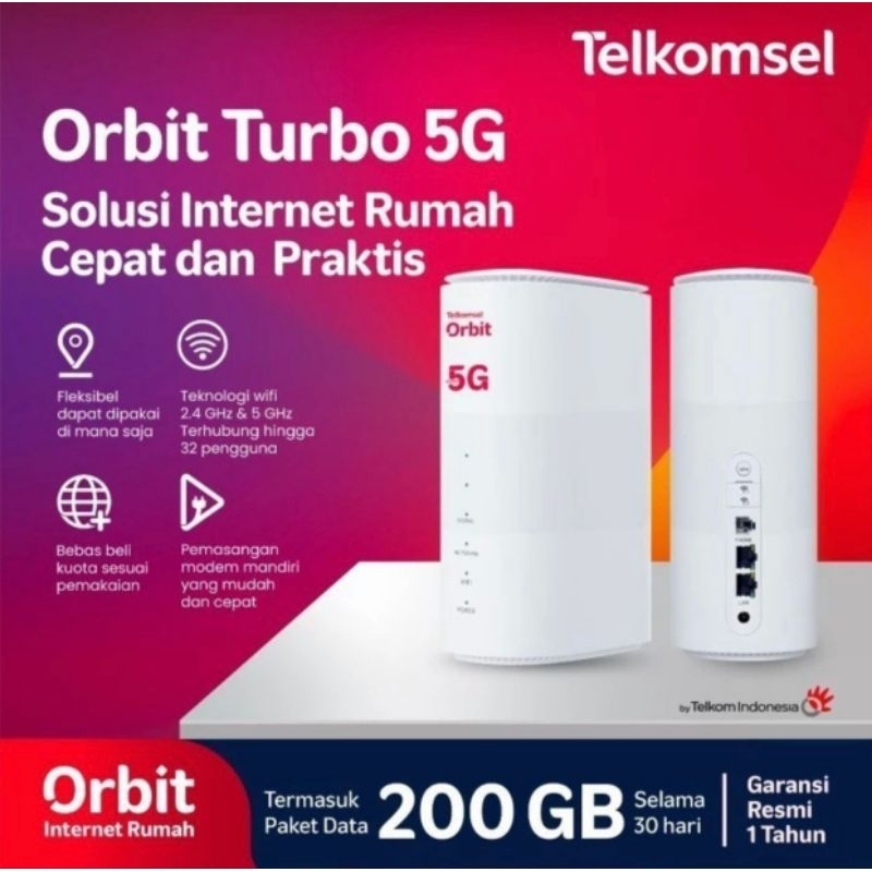 Modem WiFiI Router TELKOMSEL ORBIT TURBO 5G ZTE MC801A Free Kuota  200GB