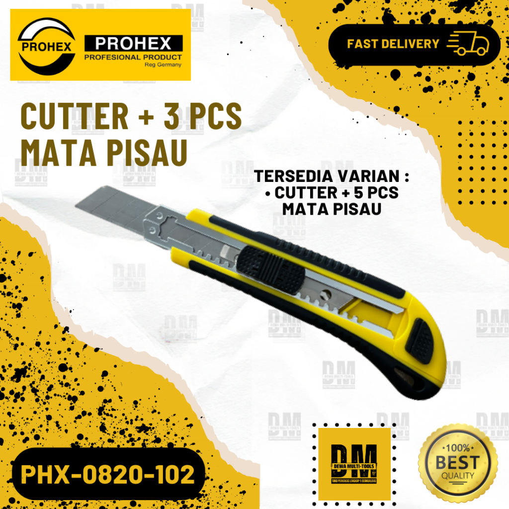 

Pisau Cutter Handle Body Karet 18mm+3 pcs 5 pcs Blade PROHEX 0820-102