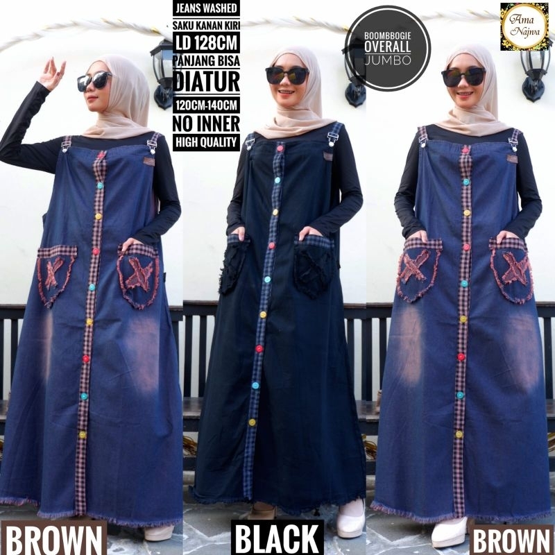 Boombbogie Overall Jumbo Polos Hitam Jeans Aksen Kancing Ld 128 Fit XXXL By Amj