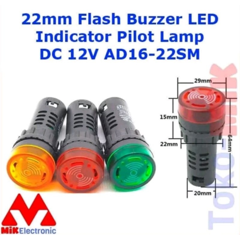 AD16-22SM FLASH BUZZER 12V DC/AC LED LIGHT PILOT LAMP ALARM SIGNAL