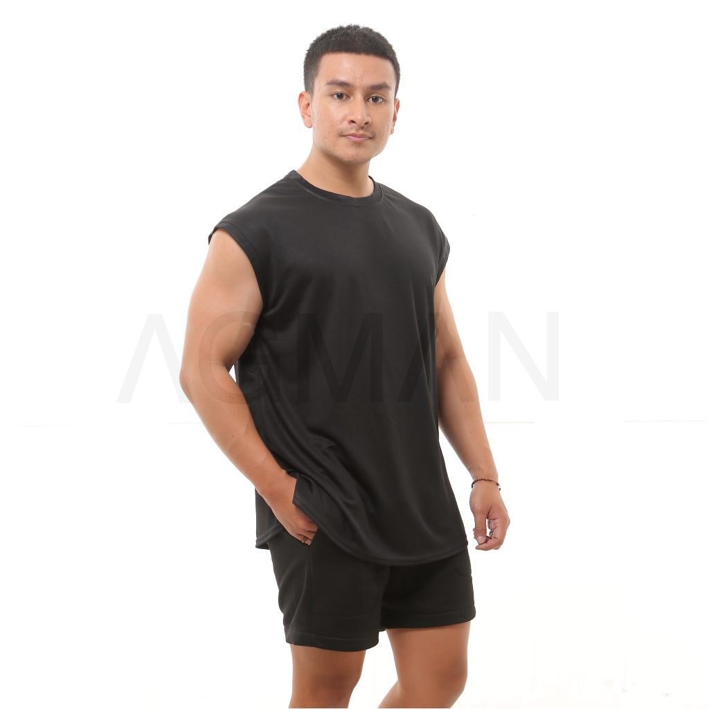 AGMAN Oversize Tank Tee Kaos Gym Fitness Pria Dry Fit Olahraga Cepat Kering Berpori