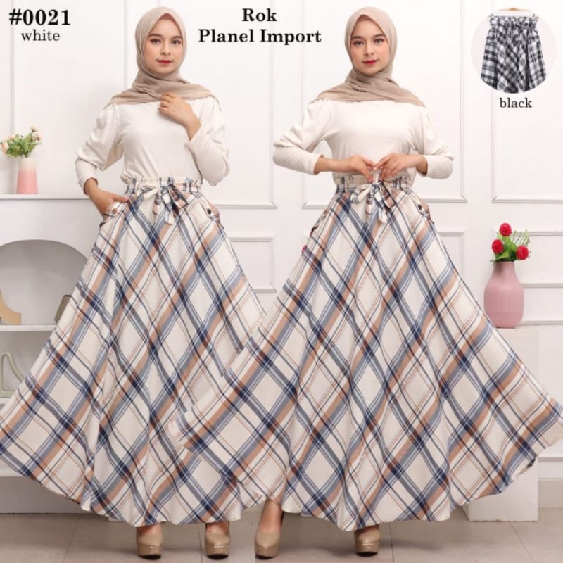 Rok panjang flanel kotak kotak/rok skirt wanita premium