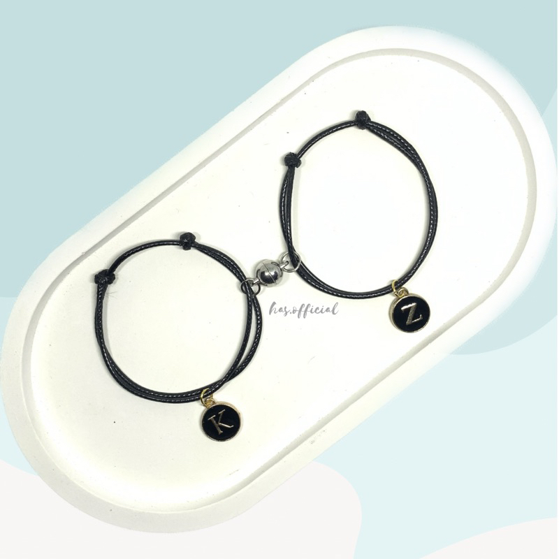 Gelang couple magnet inisial epoxy / Gelang Magnet / Gelang Hitam