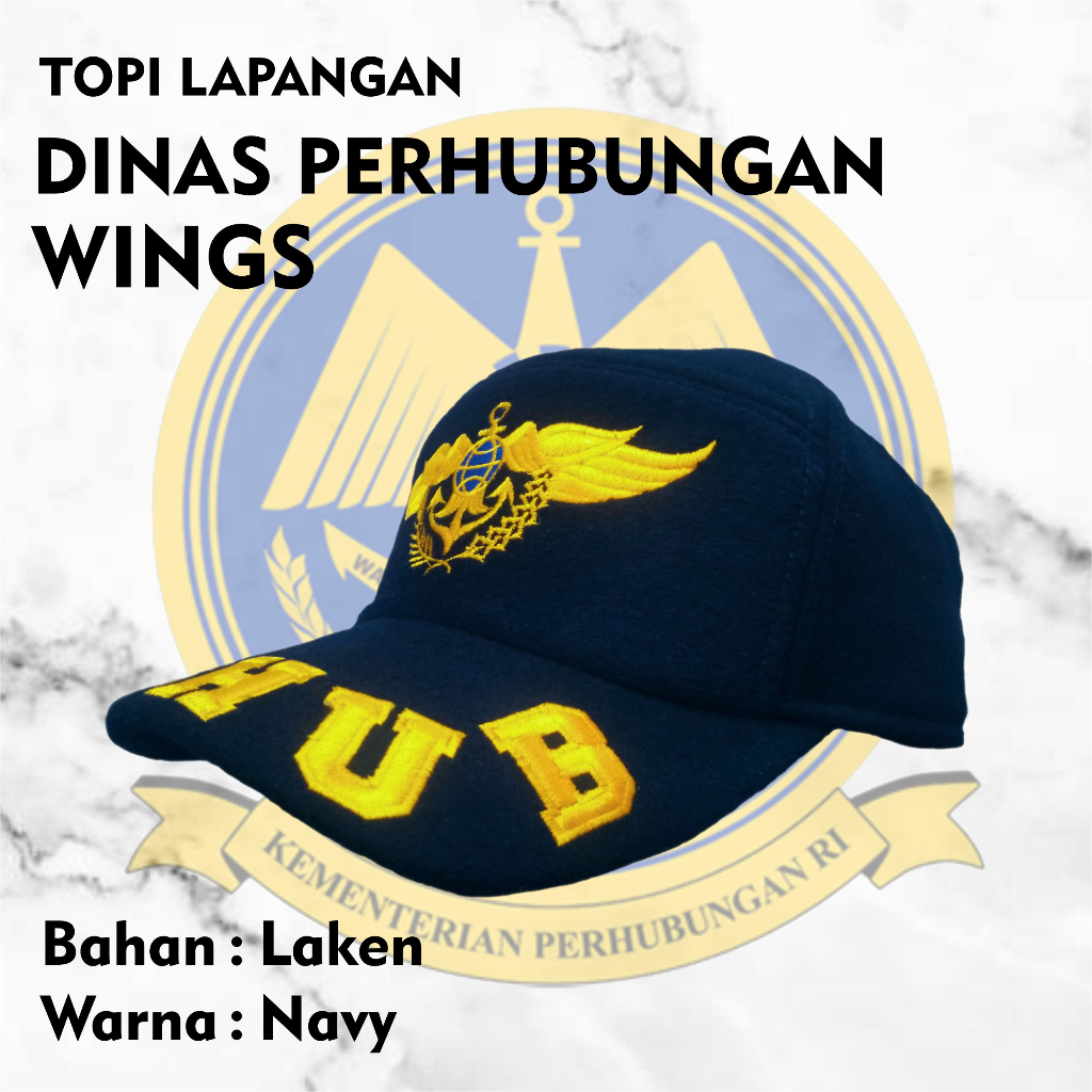 Topi Lapangan DISHUB Wings / Dinas Perhubungan Golongan II / 2 Bahan Laken Warna Navy Premium